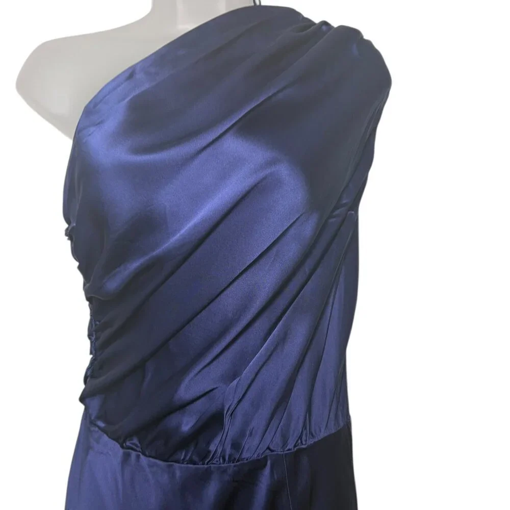 Amanda Uprichard Dupree Silk One Shoulder Midi Dress Blue M NWT